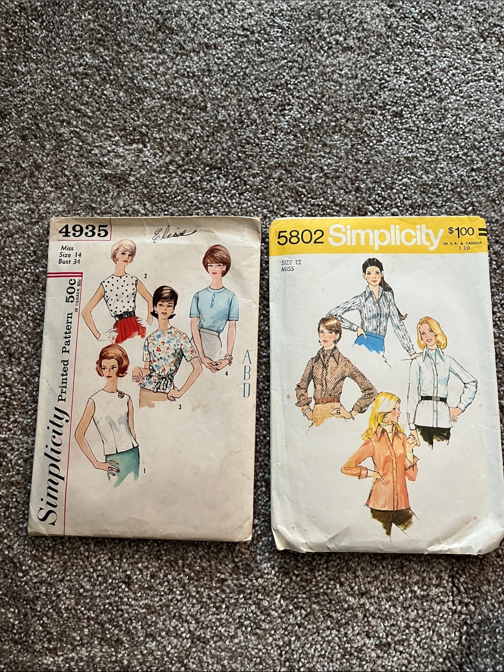 Simplicity Vintage Retro Ladies Tops Pattern size 12and 14 Used but Complete.